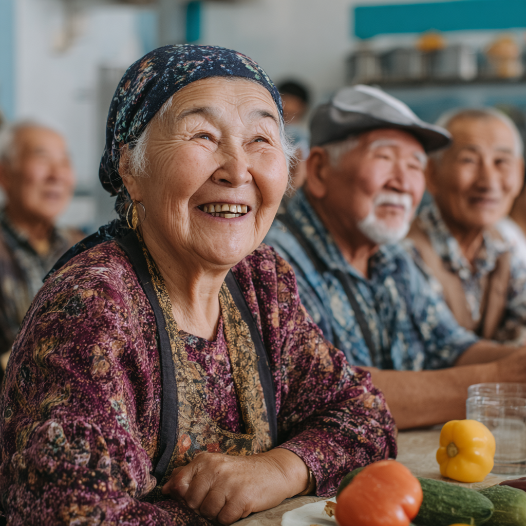 Улыбающиеся пожилые европейские люди за здоровым завтраком, демонстрирующие радость от правильного питания